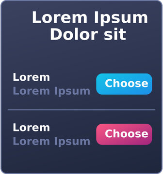 Digital User Interface Selection Menu with Gradient Choose Buttons on Dark Background