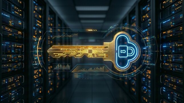 Premium Gold Cloud Security Key Encryption Data Protection.