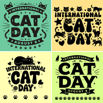 Four black and green cat themed for international cat day august 8 black cat paw print