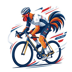 Fototapeta premium Rooster Cyclist Racing Bicycle with French Flag Colors