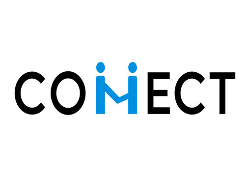 A clever and modern &ldquo;Connect&rdquo; typography logo where the letter M is transformed into two human figures reaching toward each other,
