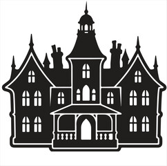 Fototapeta premium Spooky haunted house silhouette isolated on white background vector illustration