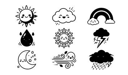 Obraz premium Cute Weather Symbol Icon Collection for Kids Learning Activities