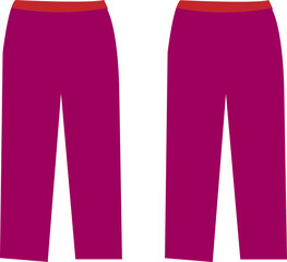 Two pairs of vibrant purple casual trousers featuring a comfortable red elastic waistband designed for active daily wear or simple loungewear presented as a digital flat vector illustration on white b © Rungprue