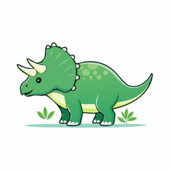 Naklejka premium Cute Green Triceratops Dinosaur Illustration