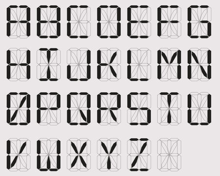 Modern geometric alphabet vector font with construction grid and modular typography system