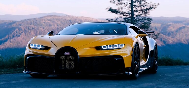 Bugatti Chiron Pur Sport. A luxury, expensive supercar. car driving on the road