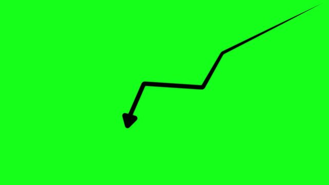 Animated black downward trend line graph on green screen, financial market decline and economic recession concept