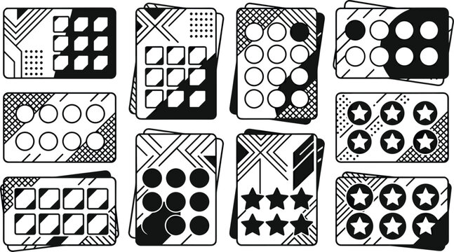 Abstract Geometric Customer Loyalty Card Template Vector Icon Set Featuring Reward Punch Stamps Stars and Blank Circles Design