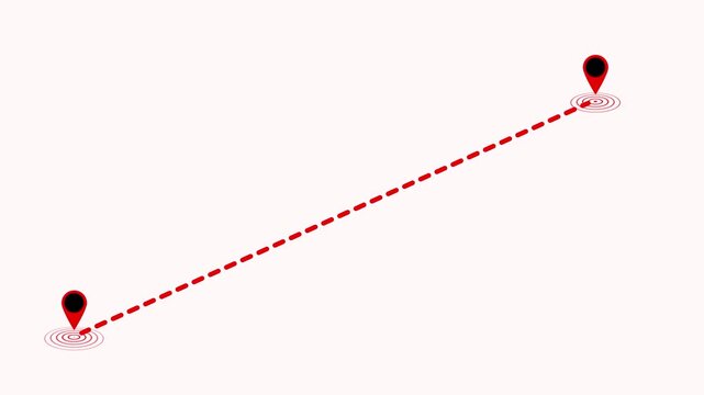 Animated route path with map pins connecting two locations for travel and logistics navigation