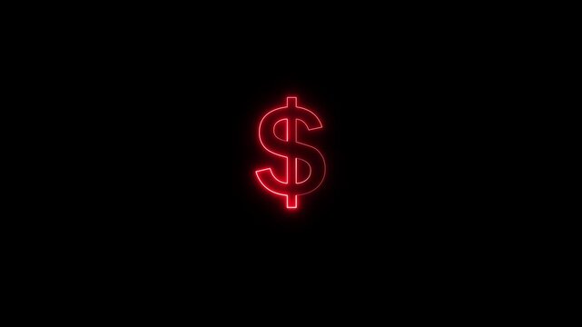 $ dolar Glowing neon Letter Icon animation on a black background.