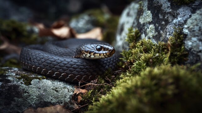 Smooth snake Coronella austriaca in its natural habitat, captured with sharp detail, showcasing natural coloration, scale texture, and subtle camouflage in the environment.