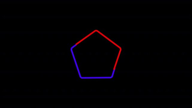 Animated neon pentagon outline with glowing geometric motion effect on dark background for futuristic design