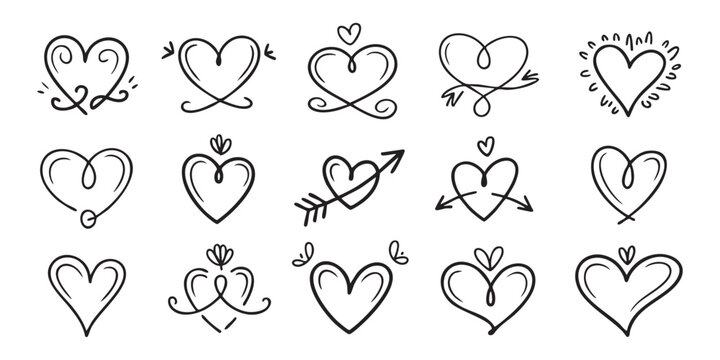 Ornate and decorative heart designs with flourishes, arrows, and crowns for elegance.