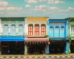 Colorful buildings Sino Portuguese architecture in Phuket Old Town, Thailand © nonglak