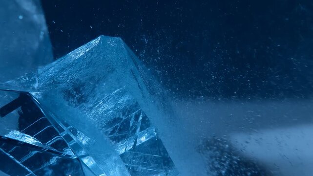 Shattering ice block explodes into tiny crystals in slow motion
