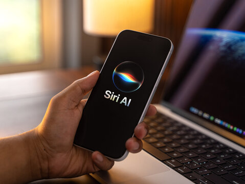 Siri Ai logo is displayed on the screen of a smartphone, in Bangalore, India, on June 8, 2026
