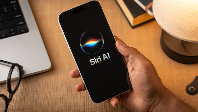 Siri Ai logo is displayed on the screen of a smartphone, in Bangalore, India, on June 8, 2026

