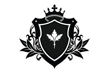 crest coat of arms border heraldic frame silhouette line art vector illustration © kanchanrani