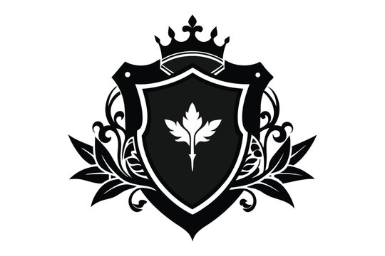 crest coat of arms border heraldic frame silhouette line art vector illustration