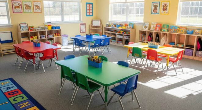 Bright and Colorful Preschool Classroom Interior