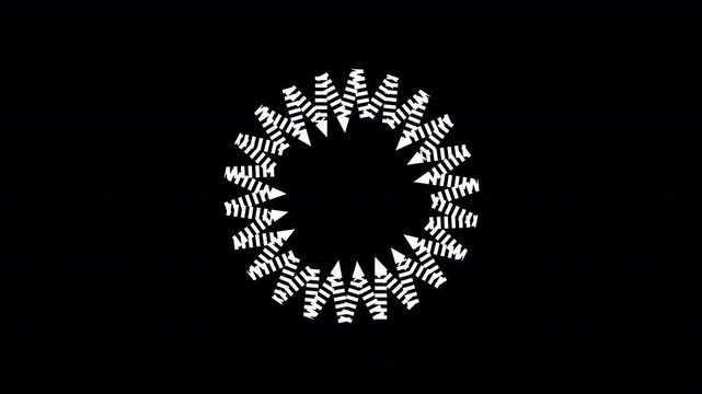 Animated radial spinner with circular motion pattern on black  background for loading and processing concept