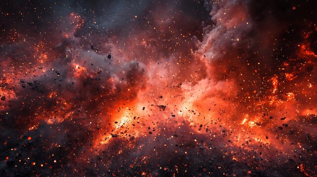 Vibrant red and orange cosmic nebula with scattered stars background