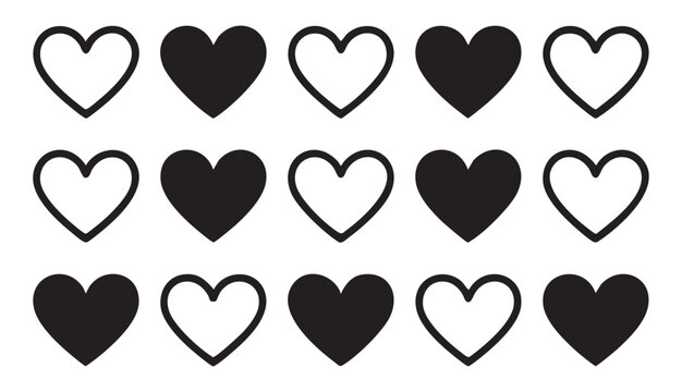 Set of black heart icons. love symbol collection. vector illustration isolated on transparent background.