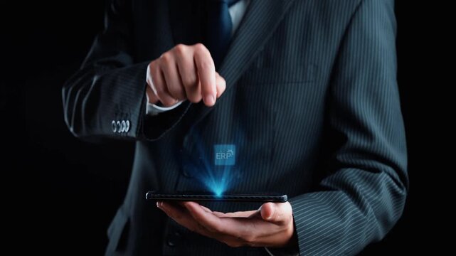 ERP icons show management, integration, and business process. ERP supports data management, ERP efficiency, and ERP organizational solutions. Gist