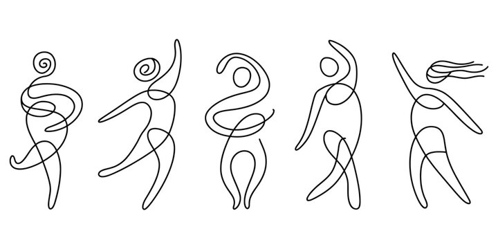Set of abstract human figures dancing and moving in continuous one line drawing style Vector, illustration