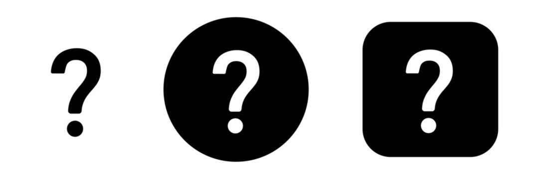 Help and support button icon set with question mark symbols. FAQ and information icons for apps, web interfaces, user guidance, inquiries and communication