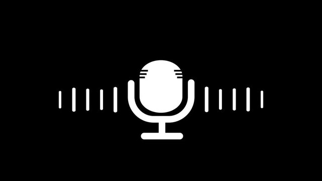 Voice bot interface animated microphone with sound waves on black background voice assistant virtual assistant