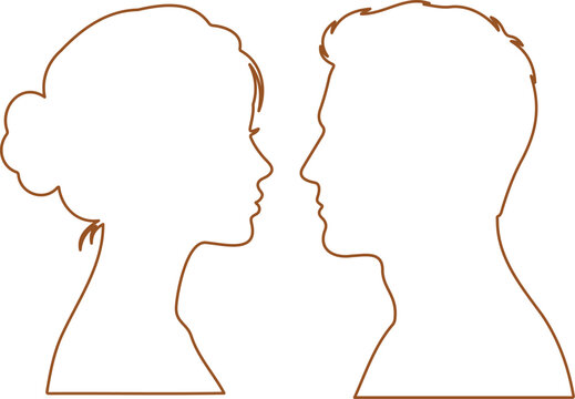 Simple outline of two human heads in profile