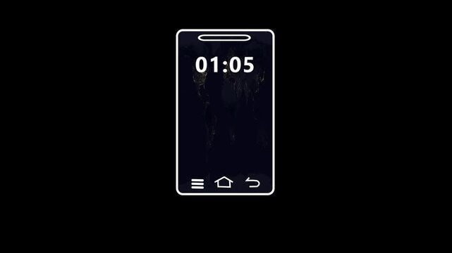 Minimalist smartphone screen animation showing digital clock time on gradient wallpaper background.