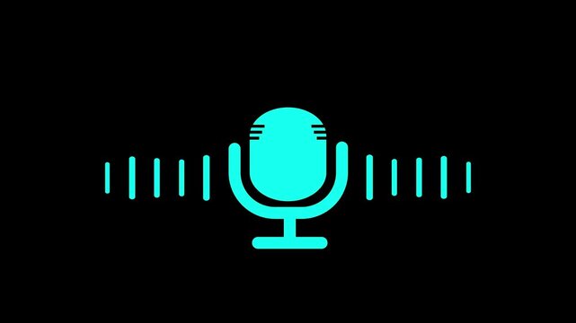 Voice bot interface animated microphone with sound waves on black background voice assistant virtual assistant