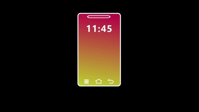 Minimalist smartphone screen animation showing digital clock time on gradient wallpaper background.