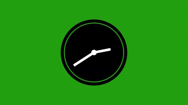 Animated clock dial with moving hands and timing display isolated on Green background for schedule concept