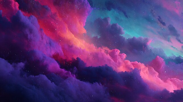 Vibrant swirling cosmic clouds in deep purple, pink, and blue hues background