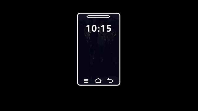 Minimalist smartphone screen animation showing digital clock time on gradient wallpaper background.