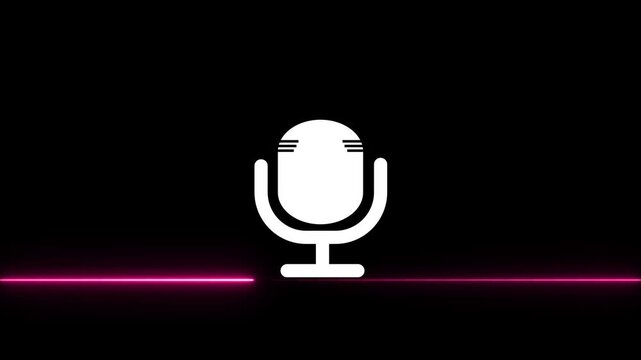Voice bot interface animated microphone with sound waves on black background voice assistant virtual assistant