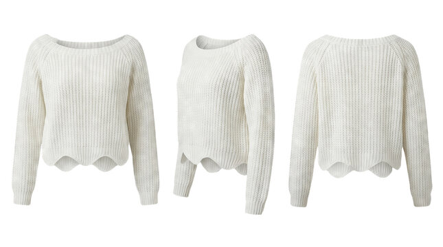Women knit sweater mockup set with scalloped hem