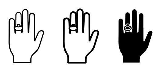 Obraz premium Hand Icons with Rings, Engagement Symbols, Jewelry Graphics, Vector Set