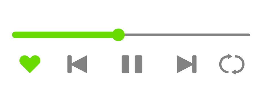 Music Player Interface with Playback Controls Isolated on Transparent Background