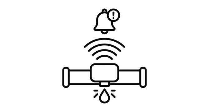 Water pipe leak detection warning alert notification sensor line vector icon with detection
