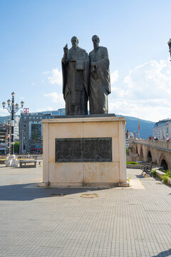 Monument to Clement and Nahum in Skopje, North Macedonia