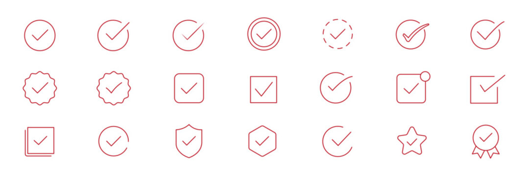 Diverse Checkmark Icons Set: Collection of solid, outlined, boxed, and circled tick marks for approval, completion, correct, yes, and voting symbols in UIUX design. checklist marks, Check tick mark
