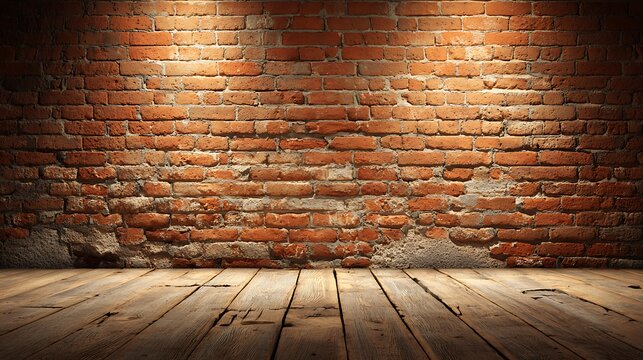 Weathered red brick wall with horizontal cracks and shadows background
