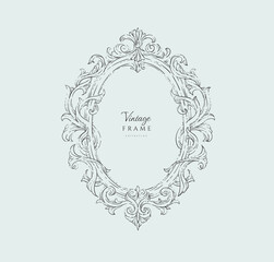 Obraz na płótnie Canvas Vintage whimsical rococo or baroque frame for packaging, wedding greeting card or scrapbooking. Hand drawn doodle vector