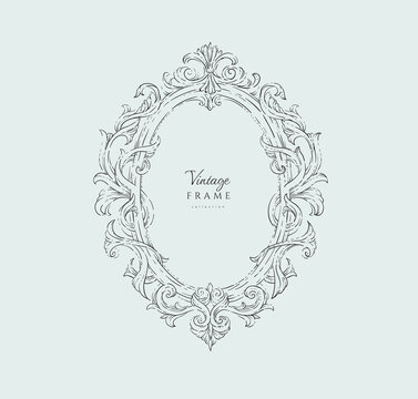 Vintage whimsical rococo or baroque frame for packaging, wedding greeting card or scrapbooking. Hand drawn doodle vector