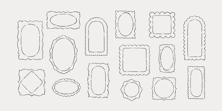 Set of whimsical doodle frames and design elements,. Retro for invitation save the date card. Hand drawn shapes